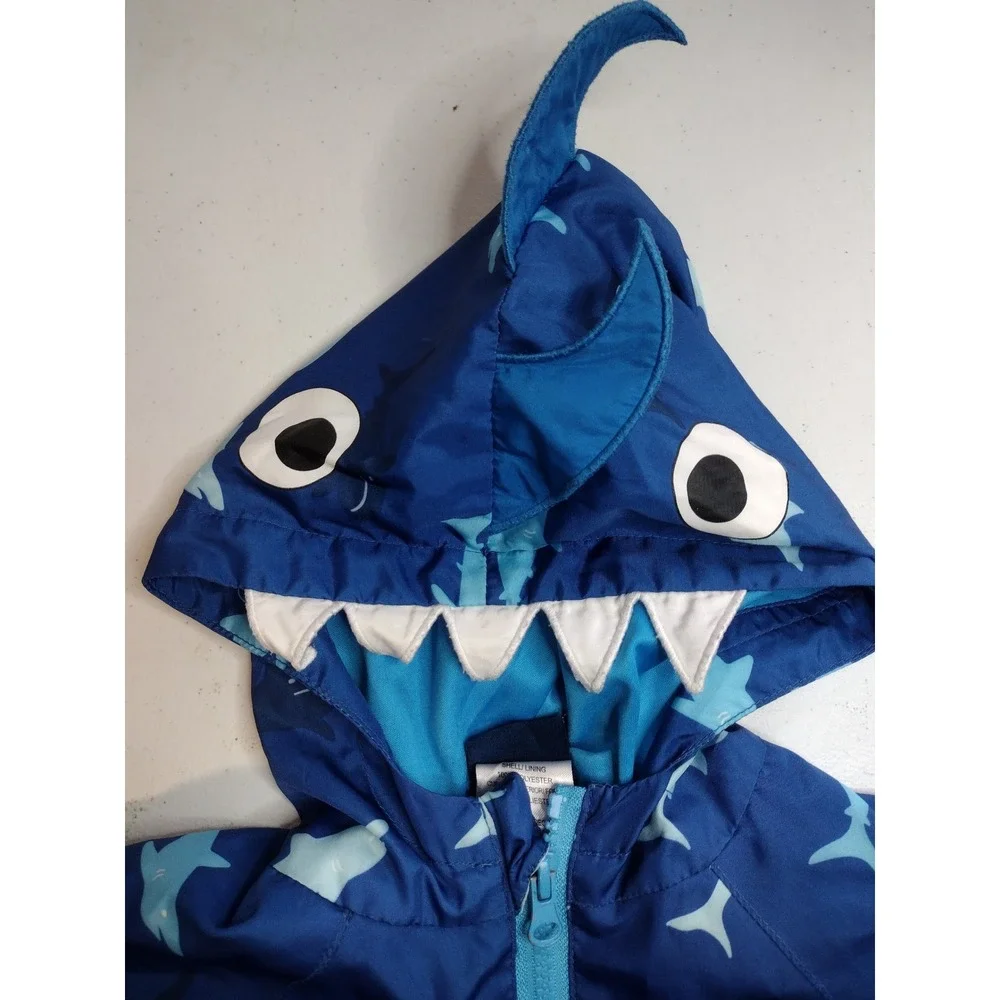 Little‎ Rebels Boys Blue Shark Hooded Windbreaker Jacket 3T 3D Fin Teeth Novelty